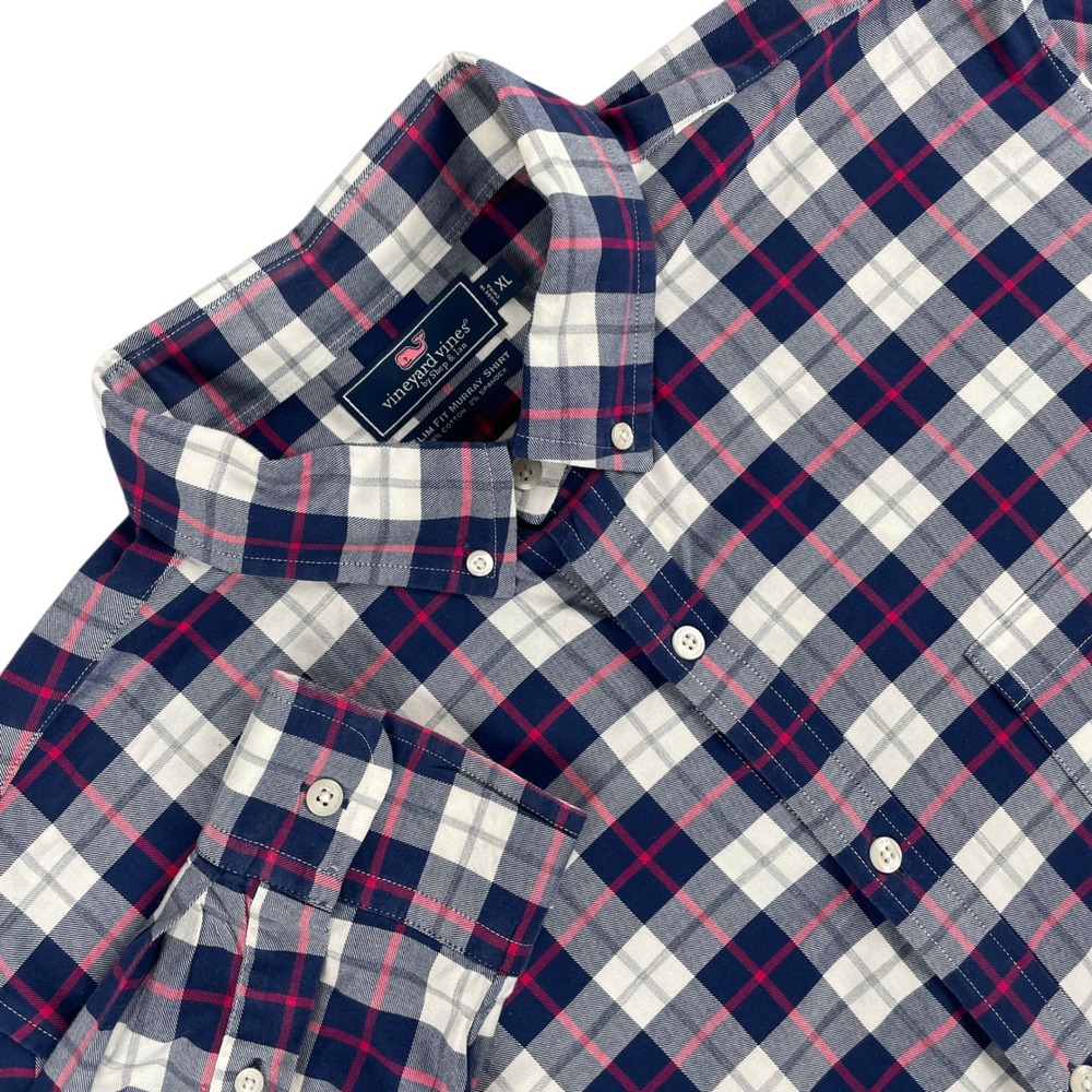 Vineyard Vines by Shep & Ian Shirt Mens XL Blue Red Plaid Slim Fit Murray Button